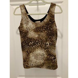 Boutique Essentials Tank Small Brown/Tan Leopard Polyester Spandex Layering